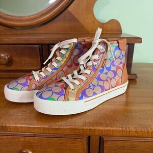 NEW Coach Citysole High Top Platform Sneaker Rainbow Signature size  7.5 y2k